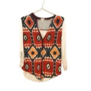 Anthropologie tiny long sleeved roll tab tribal sleeve blouse size small